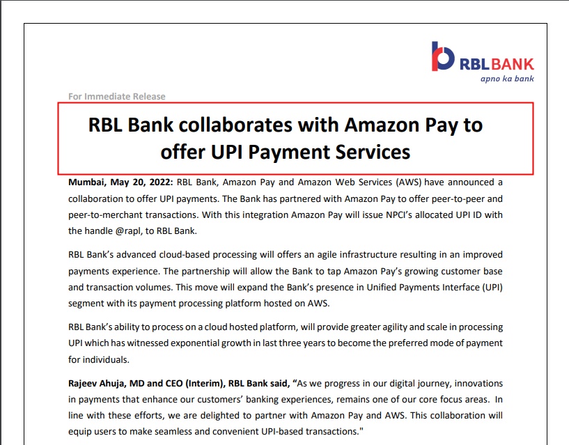 月20日电商报/亚马逊与印度RBL银行为商家提供UPI支付服务
