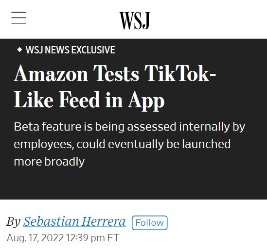 月18日电商报/亚马逊在应用程序中测试类似TikTok功能"