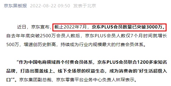 京东PLUS会员人数突破3000万，携手1200家品牌持续引领付费会员行业